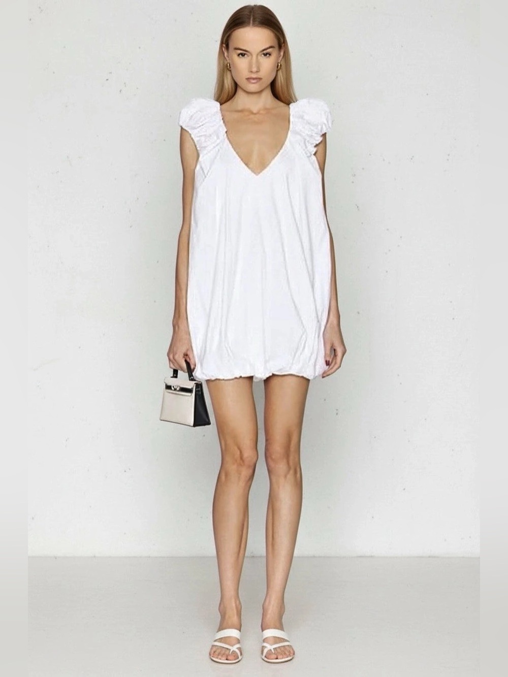 Caroline Constas Mini Ruffle Sleeve Dress in White Size Medium NWT